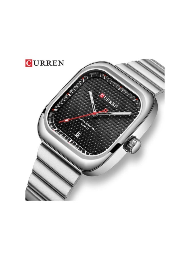 كارين ساعة CURREN 8460 الرجالية الأنيقة، مصنوعة من الفولاذ المقاوم للصدأ، ذات مينا مستطيل الشكل مع تقويم، ساعة رجالية رسمية - Image 2